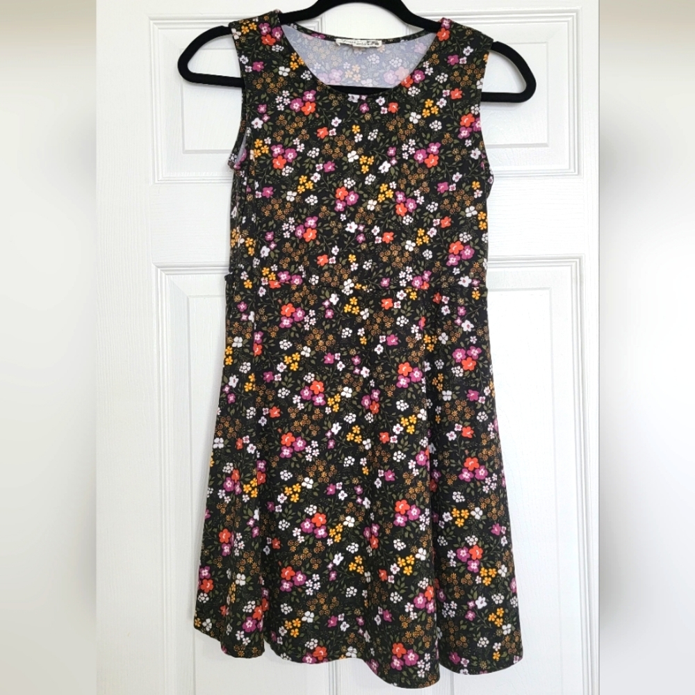 Knitworks Floral  Sleeveless Girls Dress Size: L black with multi-color flowers
